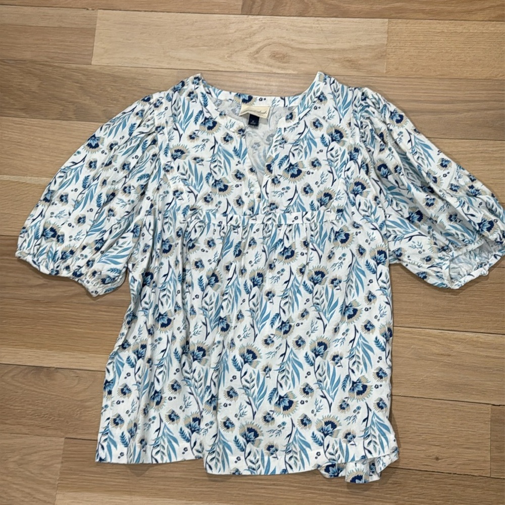 Floral Puff Sleeve Top - Blue